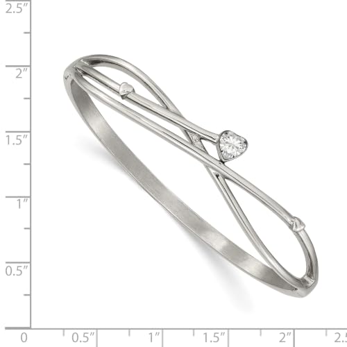 Chisel Heart CZ Hinged Bangle Bracelet in Stainless Steel