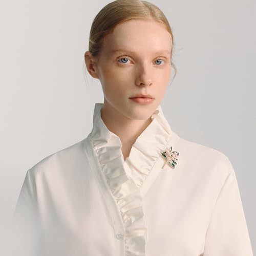 SHE'S FREE STYLE JUST FOR YOU Handmade Gardenia Brooches and Pins For Women, Enamel Flower Brooch Green Leaves Pins Hand Dripping Oil Jewelry Brooch Pins Fashion Garland Safety Pins - color: Gardenia Bouquet