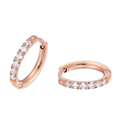 316L Surgical Steel Huggie Hoop Earrings | Dainty Pave Cubic Zirconia Cartilage Tiny Earring for Sensitive Ears Hypoallergenic Lightweight for Women Men - style: Rose Gold Plated,20G*10mm