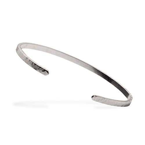Nato Cuff - Stainless Steel Hammered Cuff Bangle Bracelet Handmade in France Mens and Womens Jewelry - color: Thin
