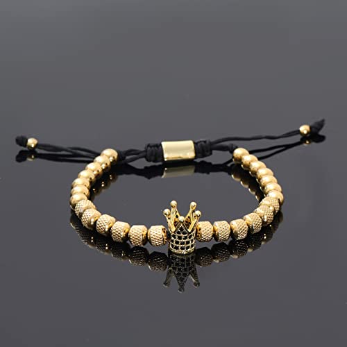 WFYOU 3PCS Stainless Steel Imperial Crown Bracelets for Men Gold Roman Numeral Bangle Bracelet Adjustable Cuff Bracelet Mens Luxury Jewelry Gifts - style: 02:Gold-Roman Numeral