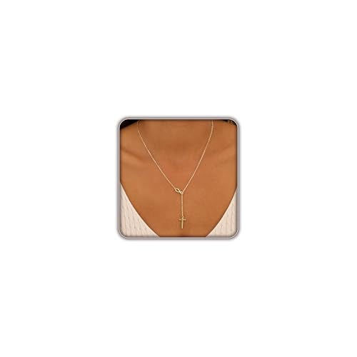 Lariat Necklace for Women, Dainty 14K Gold/Silver Plated Long Necklaces for Women Trendy Simple Layered Y-Shaped Pendant Necklace Adjustable Fashion Jewelry Gift - color: Gold, style: Infinity Cross Pendant