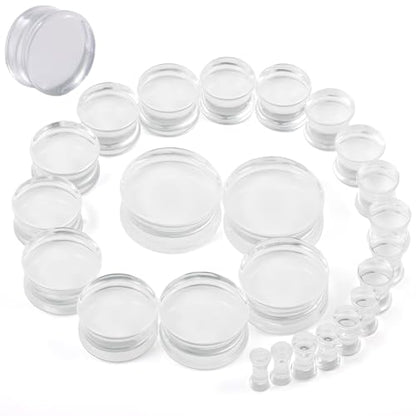 6G-26mm Acrylic Plastic Ear Gauges Tunnels Stretching Kit Double Flared Plugs Tunnels Expanders Stretcher Saddle Gauges Earrings for Men Women Black White Clear - color: Clear 6G-26mm