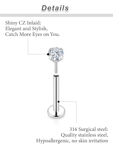20G 18G 16G Cubic Zirconia Nose Rings Studs 316L Surgical Steel Hypoallergenic Nose Piercings Jewelry for Women Men CZ 2mm-3mm 24 Pcs - color: 1-A:18G-Silver-6/7/8/10mm Bars-1.5/2/2.5/3/4 CZ