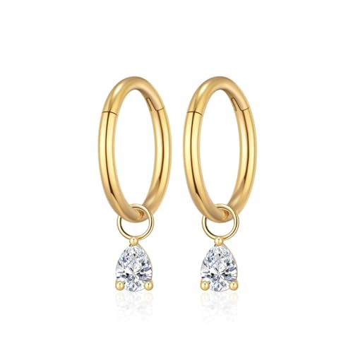 Ourania 16G Gold Stainless Steel Zircon Dangle Huggie Hoop Rook Piercing Helix Hoop Earring Tragus Hoop Cartilage Piercing for Women - color: Triangle Gold 2PCS, size: 1.2*8mm 2pcs