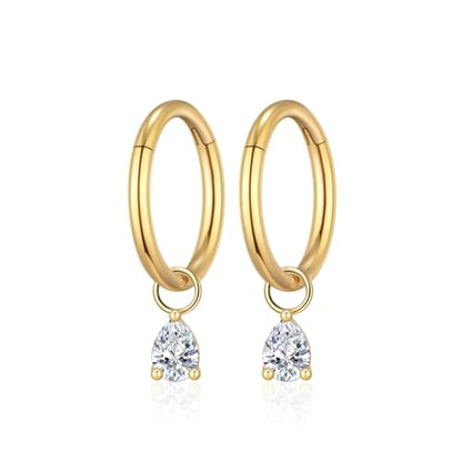 Ourania 16G Gold Stainless Steel Zircon Dangle Huggie Hoop Rook Piercing Helix Hoop Earring Tragus Hoop Cartilage Piercing for Women - color: Triangle Gold 2PCS, size: 1.2*8mm 2pcs