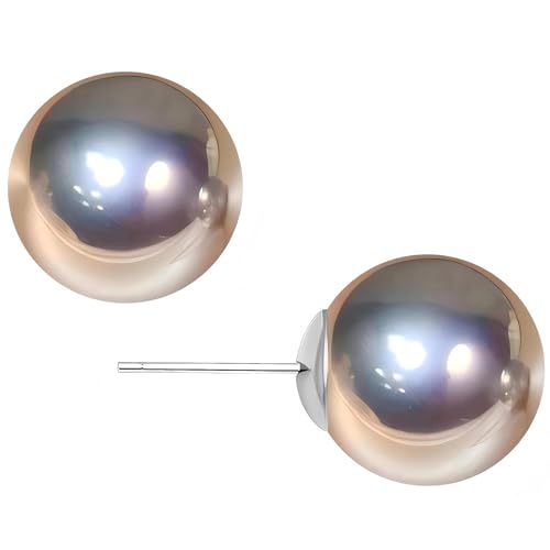 Grey Faux Pearl Stud Earrings, S925 Silver Posts Hypoallergenic for Women - color: Silvery Grey, size: 10mm