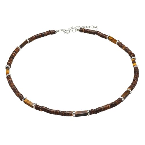 Handmade Wooden Beads Choker Necklace for Men Women Bohemian Coconut Beaded Surfer Necklace Hawaiian Summer Beach Jewelry - color: Brown