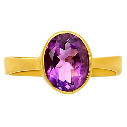 18K Gold Filled Non-Tarnish Ring for Women – Oval Multi Gemstone Solitaire Band – Classic Birthstone Jewelry for Everyday Wear - color: Amethyst