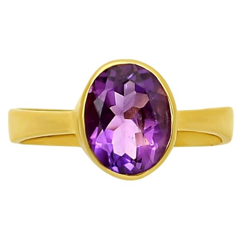 18K Gold Filled Non-Tarnish Ring for Women – Oval Multi Gemstone Solitaire Band – Classic Birthstone Jewelry for Everyday Wear - color: Amethyst