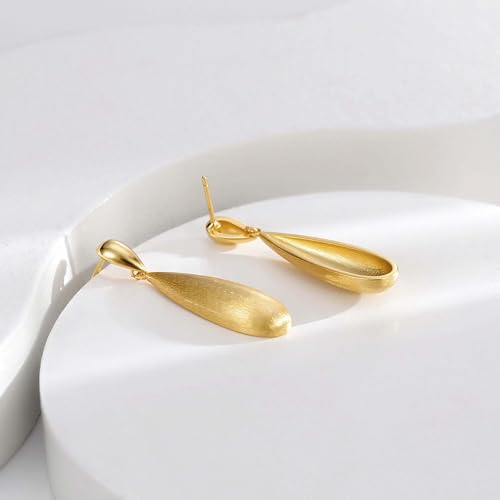 Large Geometric Drop Dangle Earrings for Women Pearl Teardrop Disc Rectangle Oval Fishtail Shell Shaped Textured Dangle Studs Earrings for Women - color: Gold-Brushed