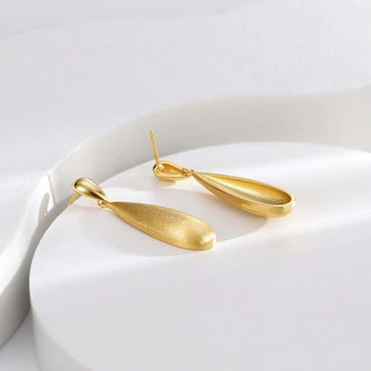 Large Geometric Drop Dangle Earrings for Women Pearl Teardrop Disc Rectangle Oval Fishtail Shell Shaped Textured Dangle Studs Earrings for Women - color: Gold-Brushed