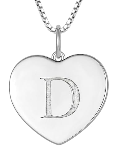 YL Initial Necklace 925 Sterling Silver Square/Round/Heart Letter Pendant A-Z Alphabet Polished Jewelry for Women - color: Letter-D, style: Heart Shaped