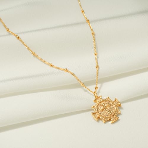Fettero Cross Necklace for Women Faith Pendant 14K Plated Dainty Chain Necklaes Minimalist Simple Tiny God Lords Prayer Religious Jewelry - style: Double Cross