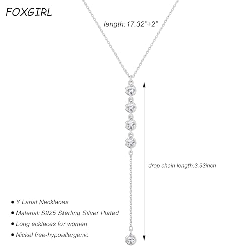 Foxgirl Lariat Gold Necklace for Women, Dainty Long Necklace 14k Gold Plated/Silver Y-Shaped Pendant Necklace Trendy Layered Cz Beaded Chain Drop Necklaces Simple Gold Jewelry For Women Gift - color: Y CZ Lariat Necklace-SL