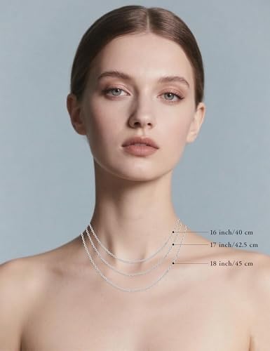 S925 Sterling Silver Chain Necklace for Women, 18 inch Adjustable, Classic, Fashionable, Versatile, Unique Safety Buckle Design, Silver Necklace Gift - color: White Gold