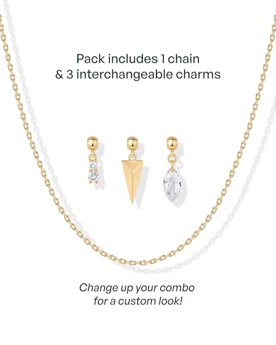 PAVOI 14K Gold Plated Dainty Necklace with Removable Charms Set for Women | 2 and 3-Pack Small Motif & Mantra Pendants, Adjustable Chain Gold Charm Necklace, Cute Jewelry Gifts - style: Minimalist Pack