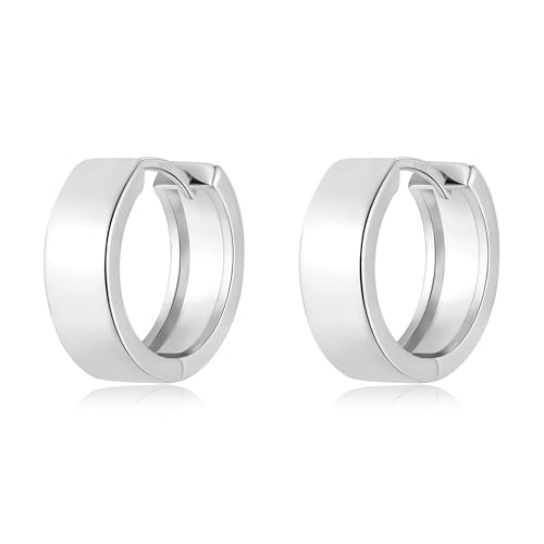 Simple Small Huggie Earrings for Women Trendy Wide Chunky Hoops | 925 Sterling Silver Post, 14K Gold or Silver Plated, Hypoallergenic Mini Cartilage Earring, Thick Hoop Earrings - color: Silver, size: 12mm