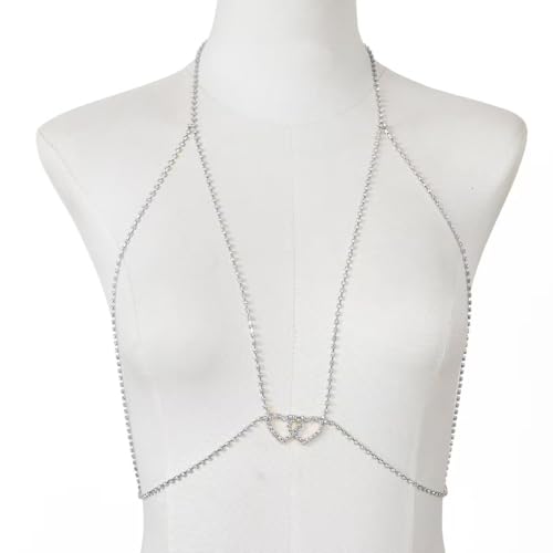 Body Chain Sexy Pure Desire Diamond Chest Chain Versatile Hanging Neck Love Body Chain Accessories Suitable for Women - style: silver
