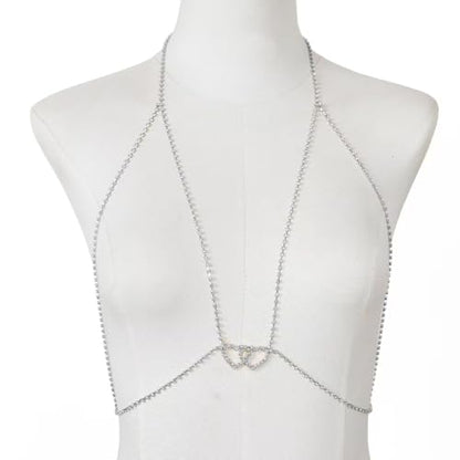 Body Chain Sexy Pure Desire Diamond Chest Chain Versatile Hanging Neck Love Body Chain Accessories Suitable for Women - style: silver