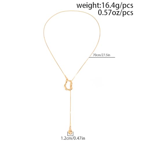 Trendy Long Gold or Silver Teardrop Tassel Y Necklace, Delicate Hollow Irregular Geometric Necklaces for Women Punk Party Charm Statement Jewelry Gift - color: Gold 2