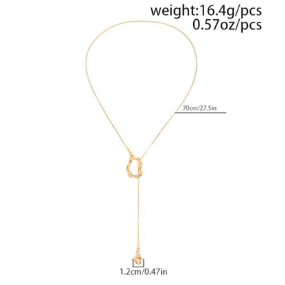 Trendy Long Gold or Silver Teardrop Tassel Y Necklace, Delicate Hollow Irregular Geometric Necklaces for Women Punk Party Charm Statement Jewelry Gift - color: Gold 2