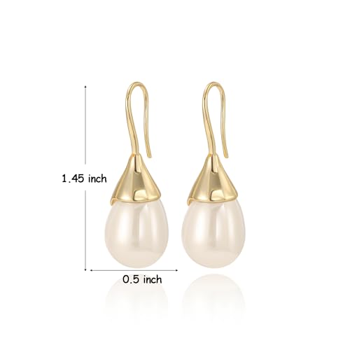 Unique Cream White Pearl Teardrop Drop Dangle Earrings for Women,Trendy Geometric Dangle Formal Hook Earrings for Wedding Prom - color: Gold-Cream Pearl