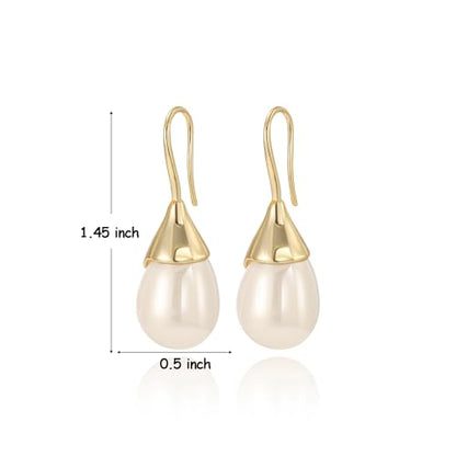 Unique Cream White Pearl Teardrop Drop Dangle Earrings for Women,Trendy Geometric Dangle Formal Hook Earrings for Wedding Prom - color: Gold-Cream Pearl