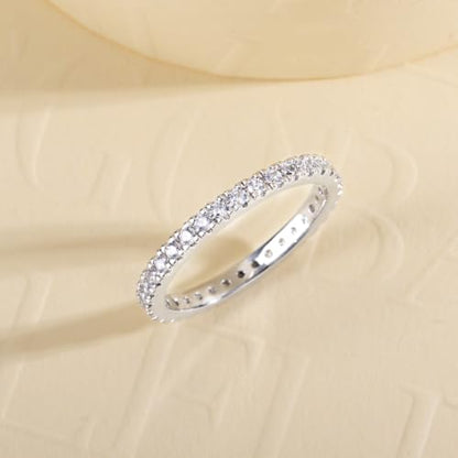 Cubic Zirconia Eternity Wedding Band Rings Round Cut 5A Grade D Color CZ Stacking Band Engagement Promise Rings for Women - style: Round band-a