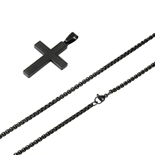 Grace Whisper Cross Necklace for Men Women-18K Gold Plated 316L Stainless Steel Double-Layer Hollow Cross Pendant with 2mm Box Chain Silver/Gold/Black 18/20/22/24 Inch Necklace Minimalist Religious Christian Baptism Jewelry Gift - color: Black, size: 18 i