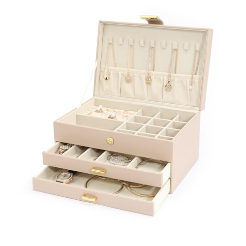 Jewelry Box, 3-Tier with 2 Drawers, Beige, Modern, Women's Jewelry Organizer - color: 3-Layer Apricot, size: 3-Layer