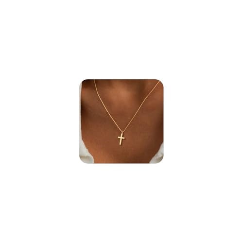 Poxtex Cross Necklace for Women Teen Girls, Dainty 14K Gold Silver Plated Cross Choker Jewelry Non Tarnish Waterproof Cute Simple Small Necklace Christian Baptism Religious Faith Jewelry Gifts - color: 03 Small Cross - Gold