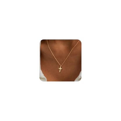 Poxtex Cross Necklace for Women Teen Girls, Dainty 14K Gold Silver Plated Cross Choker Jewelry Non Tarnish Waterproof Cute Simple Small Necklace Christian Baptism Religious Faith Jewelry Gifts - color: 03 Small Cross - Gold