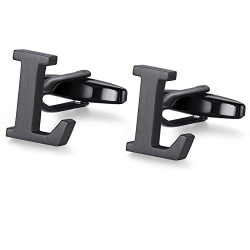 HONEY BEAR Initial Letter Cufflinks for Men Wedding Business | Personalized, Tarnish-Resistant, Steel-Plated Copper Base, Gift Box, for Groomsmen, Father, Husband, Anniversary - style: L Black
