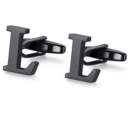 HONEY BEAR Initial Letter Cufflinks for Men Wedding Business | Personalized, Tarnish-Resistant, Steel-Plated Copper Base, Gift Box, for Groomsmen, Father, Husband, Anniversary - style: L Black