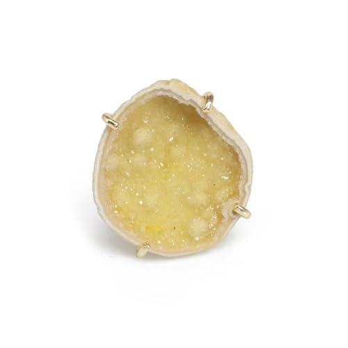 Elegant Geode Druzy Gemstone Statement Ring for Women, Adjustable Ring, Gold Plated Stone Size 20-25mm - color: Yellow, style: 1