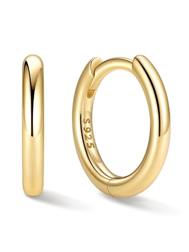 ChicSilver 925 Sterling Silver Hoop Earrings for Women Silver Huggie Hoops | Hypoallergenic 925 sterling silver hoops in 8/10/12/14/16/18/20MM, available in Gold/Silver/Rose Gold/Black. - color: Gold, size: 8mm