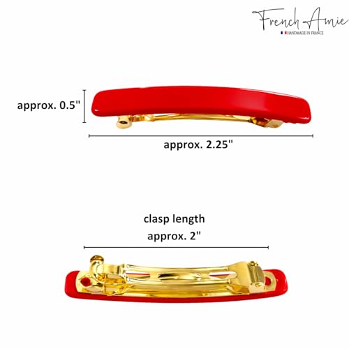 French Amie Bar Red Small 2 1/4 Inch Cellulose Acetate Hair Clip Barrette | Handmade Metal Clasp Rectangular For Fine Hair Bangs Half Up Styling Women Girls - color: Red