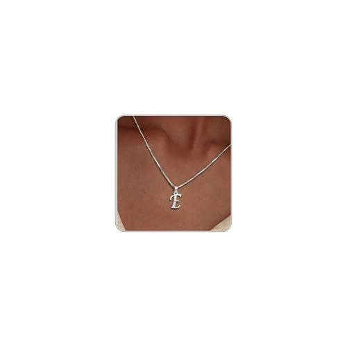Initial Necklace for Women, 14K Gold Silver Plated Box Chain Letter Pendant, Trendy Name Necklace, Dainty Personalized Charm Jewelry Gift for Her - color: Silver, style: E