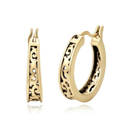 14K Gold Earrings for Women Gold Filigree/Celtic Huggie Earrings Jewelry Easter Mothers Day Gifts for Mom Girlfriend - style: Filigree-D