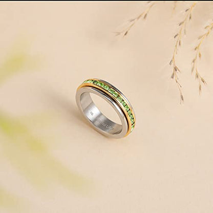 Muses Art Design Fidget Rings, Anxiety Rings, Spinner Rings, Band Rings with Birthstone, Stainless Steel, Women and Men, Meditation Rings, Thumb Rings, Stress Relieving and Anxiety Reducing - color: August - Peridot