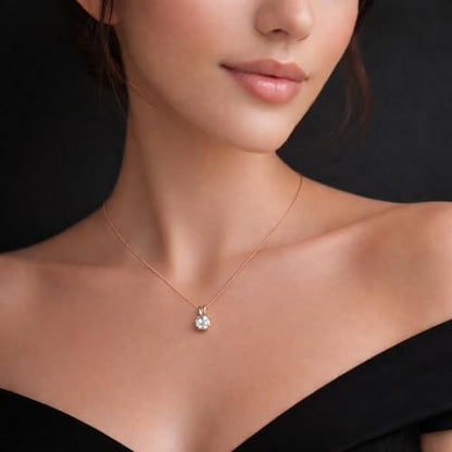 Mariell Cubic Zirconia Crystal Pendant Necklace for Women, 2 Carat 8mm CZ, for Brides, Wedding, Mother's Day Jewelry Gift - color: Rose Gold-Clear Cubic Zirconia
