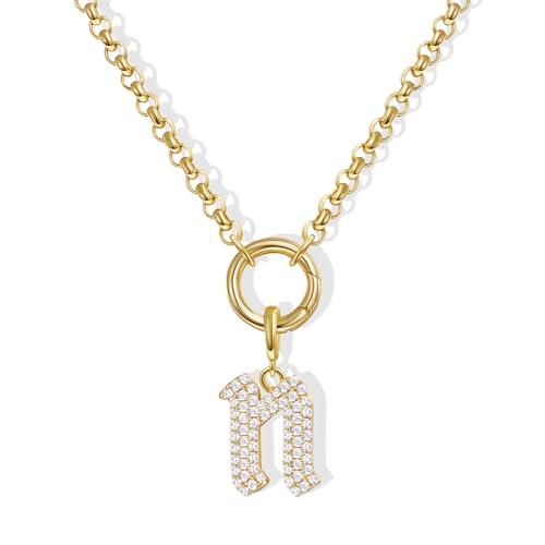 KissYan Custom Charm Necklaces for Women, 14K Gold Plated Initial Letter Pendant Box Chain Necklace Dainty Jewelry Gift - style: Gold N