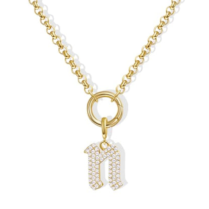 KissYan Custom Charm Necklaces for Women, 14K Gold Plated Initial Letter Pendant Box Chain Necklace Dainty Jewelry Gift - style: Gold N