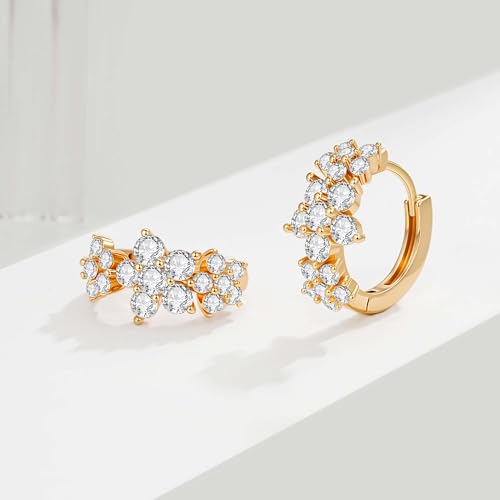 Cubic Zirconia Huggie Earrings 14k Gold Plated Tiny Earrings Small Huggie Hoop Earrings Simple Lightweight Hoops Gift for Women - color: 3flowers