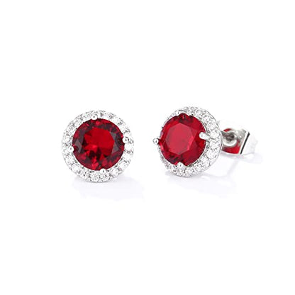 YOMELA Round Cubic Zirconia Stud Earrings for Women | Everyday Dainty, Diamond-Like Brilliance, CZ Halo Birthstone Studs, Hypoallergenic & Lightweight, Elegant & Versatile - color: Red