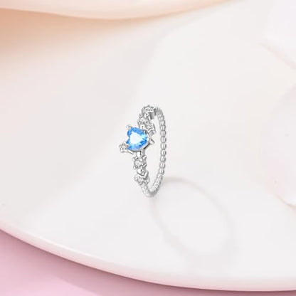 KUNSIR 925 Silver Cubic Zirconia Ring Size 7-9 Wedding Band Sterling Silver Eternity Ring Modern Style - style: Heart Star Ring