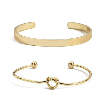 Gold Bangle Bracelets for Women Non Tarnish, 18k Gold Bracelet Stack Layered Chunky Cuff Bracelet Knot Cross Bowknot Bracelets Trendy Jewelry Set for Women Gifts - color: S03