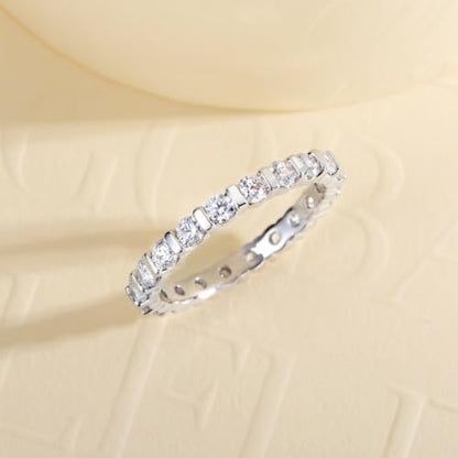 Cubic Zirconia Eternity Wedding Band Rings Round Cut 5A Grade D Color CZ Stacking Band Engagement Promise Rings for Women - style: Round band-b