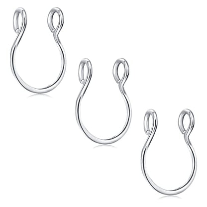 D.Bella Fake Septum Hoop 20G Faux Nose Piercing Hoop Clip on Nose Rings Non Piercing Fake Septum Lip Ear Ring Faux Body Piercing Jewelry for Women Men - color: Color B -silver